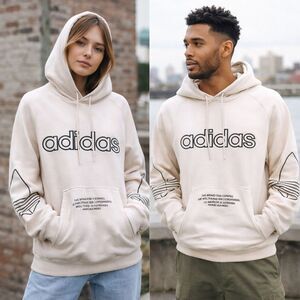 Adidas Trefoil Graphic Hoodie M White Black Logo Streetwear Pullover